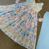 LUNCHING 3 PICES SUIT FANCY DIGITAL PRINT AND EMBROIDERY 9mm SEQUINS WORK NAIRA CUT LONG KURTI - PLAZZO WITH DUPATTA