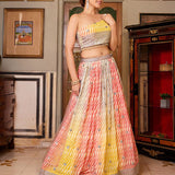 Multicolored Leheriya Printed Organza Lehenga Choli