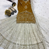 Mustard White Chinon Suit