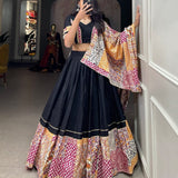 Embracing the delicate printed details in your garba choli