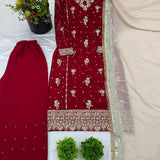 Maroon Partywear Heavy Embroidered Suit