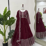 Maroon Designer Georgette Gown