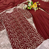 Embroidered Attractive Party Wear Fox Georgette Top Plazzo