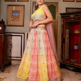 Multicolored Leheriya Printed Organza Lehenga Choli