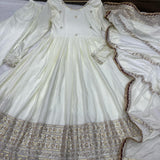 Lavish White Silk Anarkali Gown