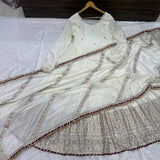 Lavish White Silk Anarkali Gown