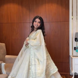 Lavish White Silk Anarkali Gown