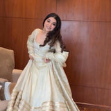 Lavish White Silk Anarkali Gown