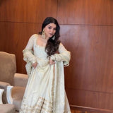 Lavish White Silk Anarkali Gown