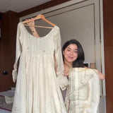 Lavish White Silk Anarkali Gown