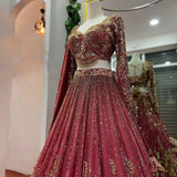 Maroon Heavy Embroidered Lehenga