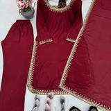 Maroon Heavy Chinon Straight Suit