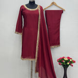 Maroon Heavy Chinon Straight Suit