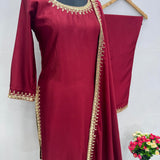 Maroon Heavy Chinon Straight Suit