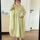 Lemon Green Georgette Anarkali Gown