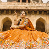 Navratri Orange Georgette Lehenga