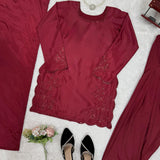 Maroon Natural Creap Straight Suit