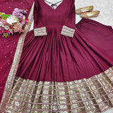 Maroon Heavy Chinon Anarkali Gown