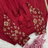 Maroon Ethnic Crunchy Silk Suit