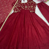 Maroon Ethnic Crunchy Silk Suit