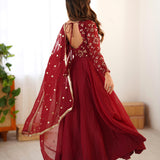 Maroon Ethnic Crunchy Silk Suit