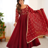 Maroon Ethnic Crunchy Silk Suit