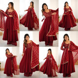 Maroon Ethnic Crunchy Silk Suit