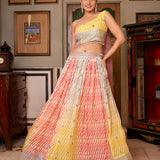 Multicolored Leheriya Printed Organza Lehenga Choli