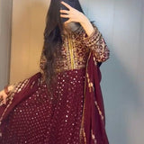 Maroon Designer Georgette Gown