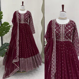 Maroon Designer Georgette Gown