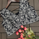 Trending Flower Print Blac White Saree