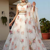 White Floral Printed Lehenga Choli