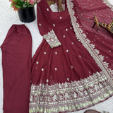 Maroon Designer Georgette Gown