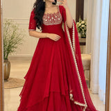 Keshavi Red Net Anarkali Gown