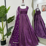 Purple Jacquard Silk Gown