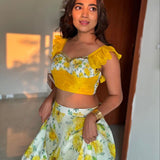 Yellow Printed Organza Silk Lehenga Choli