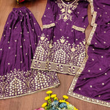 Designer Embroidered Chinon Sharara Suit
