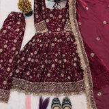 Maroon Designer Embroidered Suit
