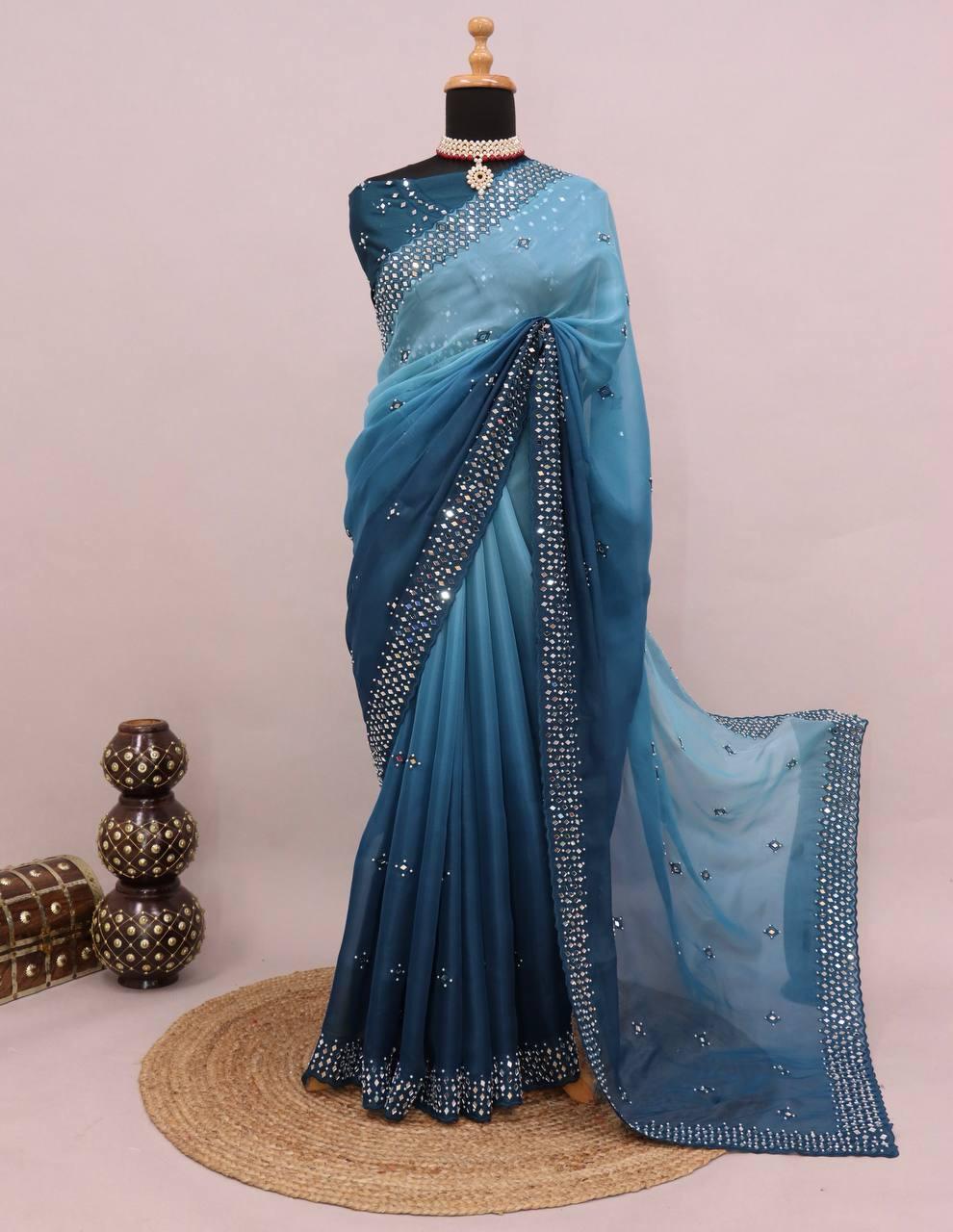 Pure Jimmychoo Mirror Work Saree