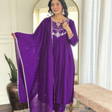 Violet Emrboidered Vichitra Silk Suit