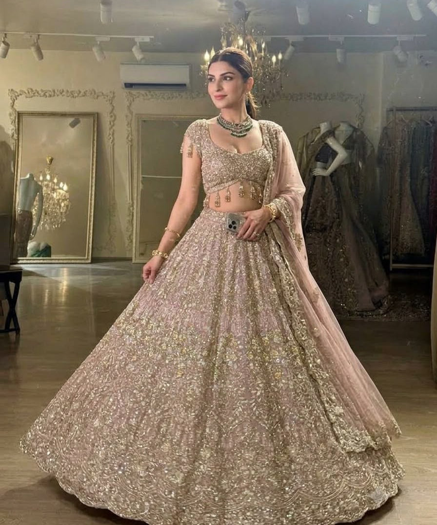 Metallic Net Wedding Rose Gold Lehenga