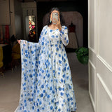 newly silver chiffon  design with floral print gown