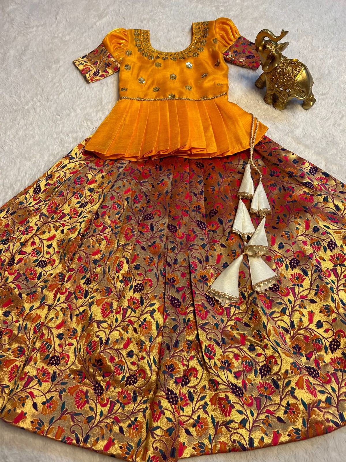 Beautifully Paithani Silk KIds Lahenga Chol