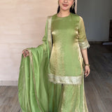 Pista Green Silk Top Plazzo