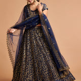Royal Dark Blue Embroidered Lehenga