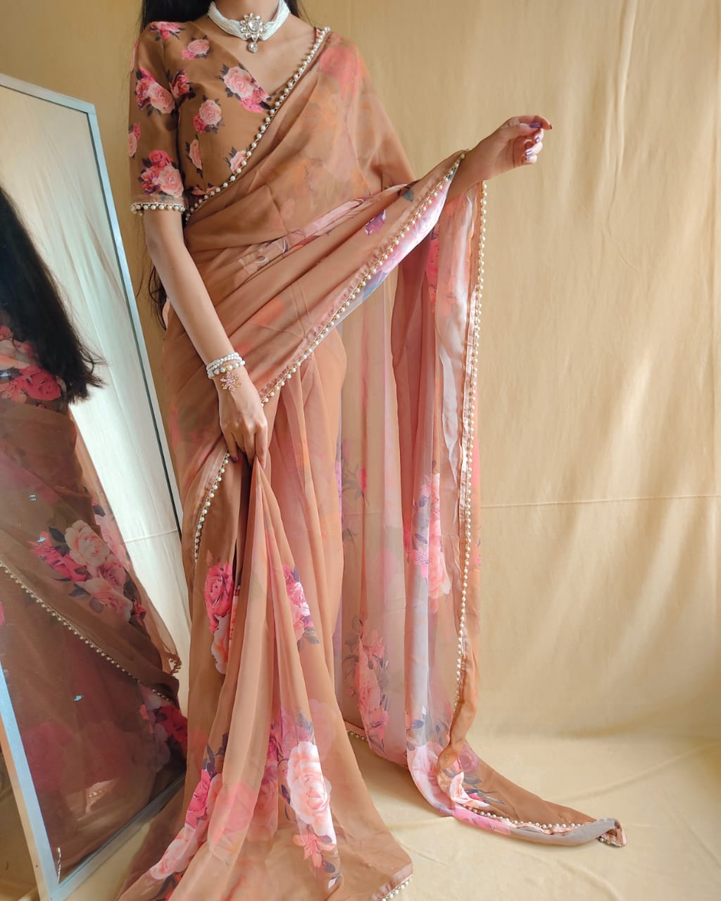 Classy Georgette Flower Print Saree