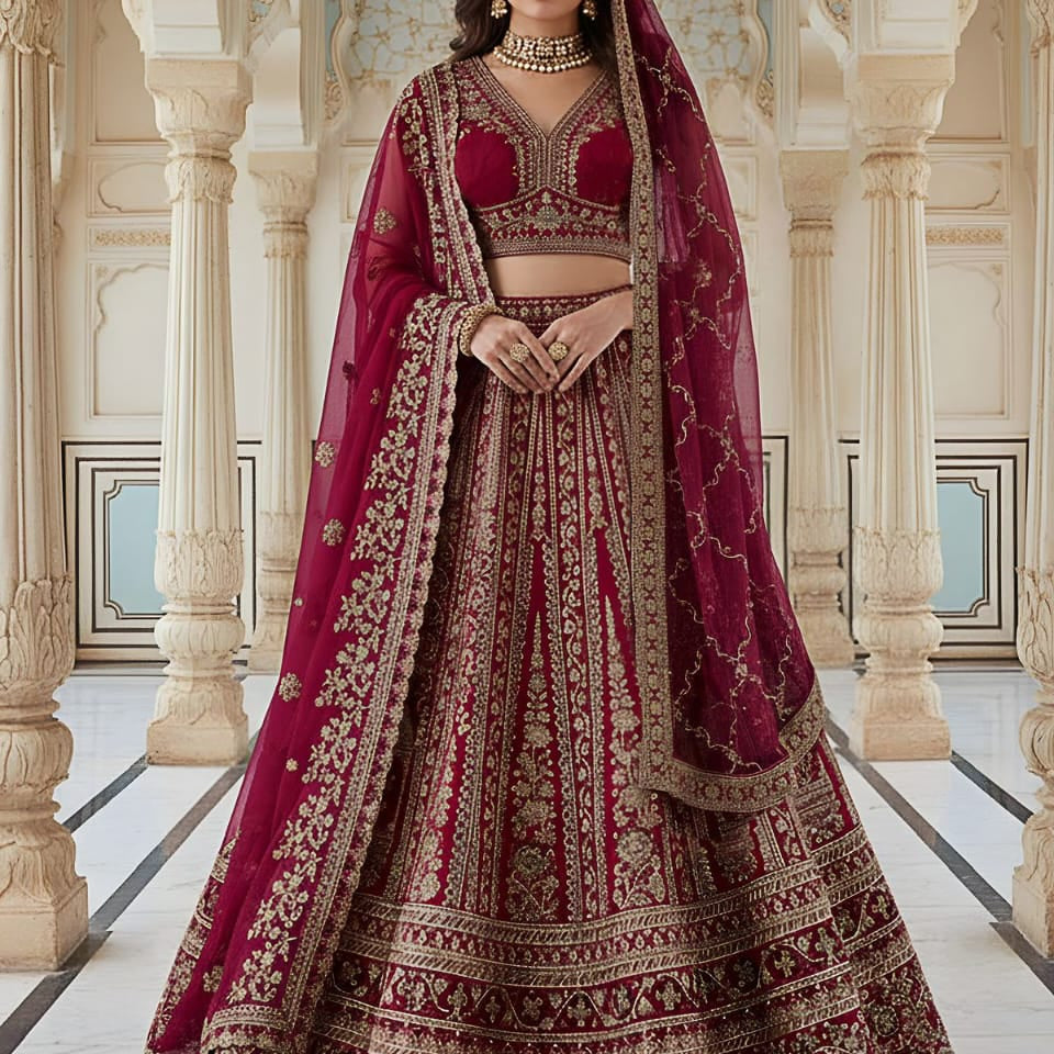 Luxurious Bridal Gadhwal Silk Lehenga