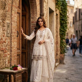 White Cruncy Embroidered Top Plazzo