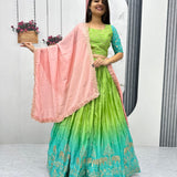 Festive Parrot Green Chinon Lehenga