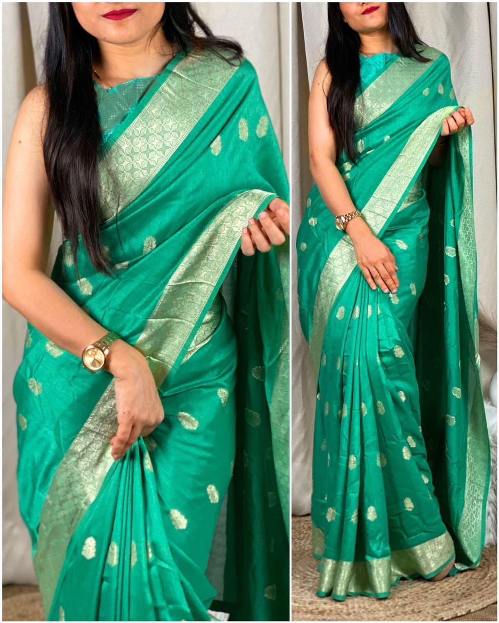 traditional weaving with soft shiney cotton Saree